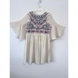 Umgee Dress Small Cream Embroidered Floral Bell Sleeve‎ Boho Festival Concert